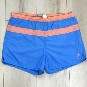 VTG Ocean Pacific Swim Trunks L Blue Peach Nylon Lined Shorts‎ 80s Surf OP Style
